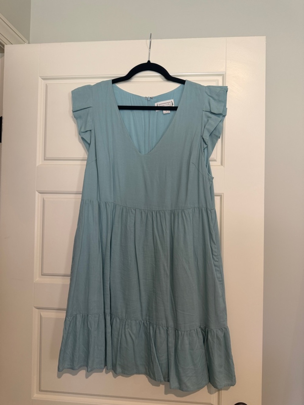 Love Riche Seafoam Tiered V-Neck Flutter Sleeve Midi Dress